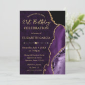Invitation Anniversaire Marbre et Agate Paillettes Violet et (Debout devant)