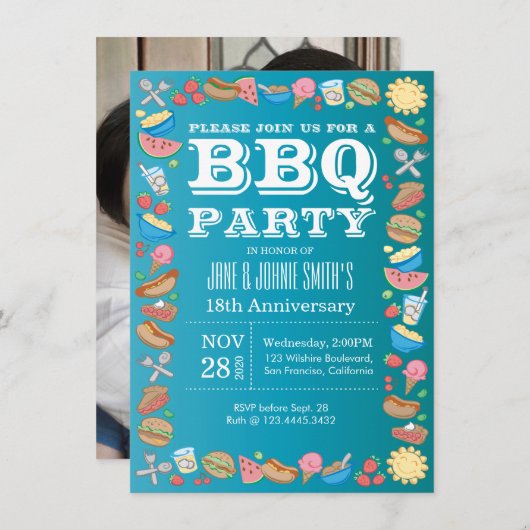 Invitation Anniversaire Mariage BBQ Fête d'anniversaire Barbe (Devant / Derrière)