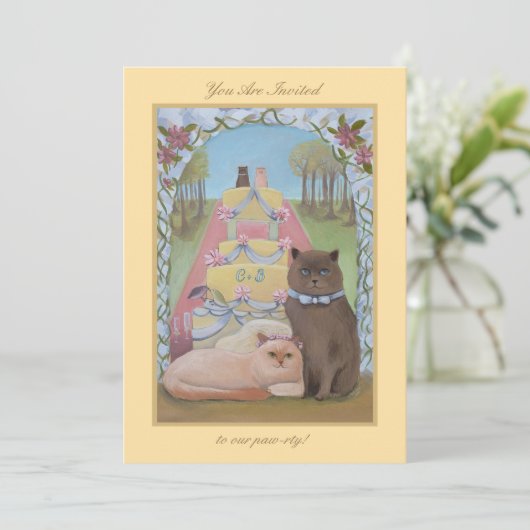 Invitation Anniversaire mariage Chat Couple Jaune (Debout devant)