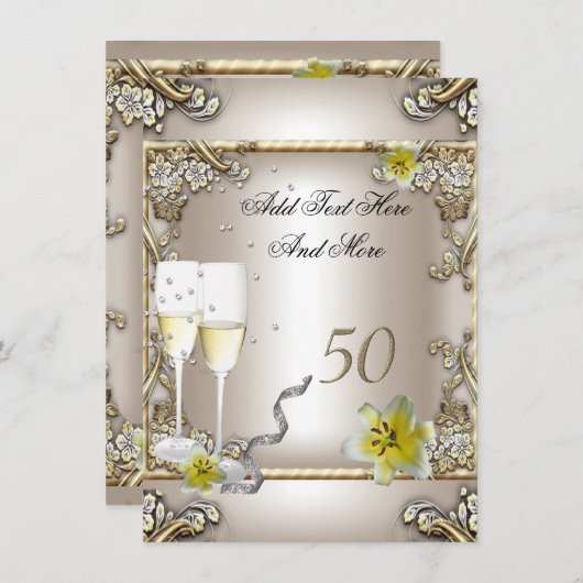 Invitation Anniversaire Mariage Cream Gold Lily Silver (Devant / Derrière)