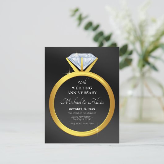 Invitation Anniversaire mariage de bague en diamant simple mo (Debout devant)