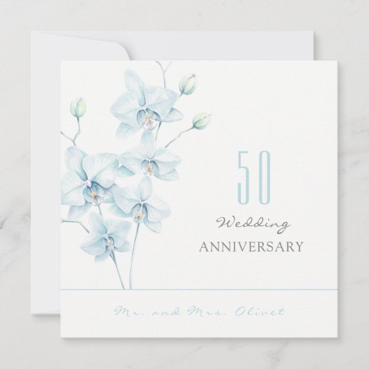 Invitation Anniversaire Mariage de l'Orchidée Bleue Douce 50  (Devant)