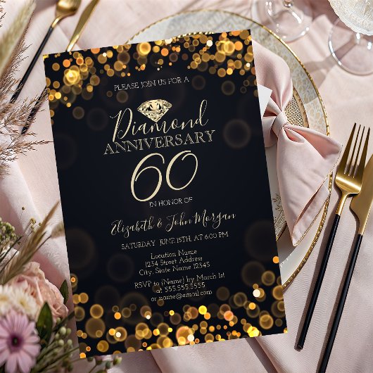 Invitation Anniversaire Mariage de luxe de Bokeh Dots Diamond