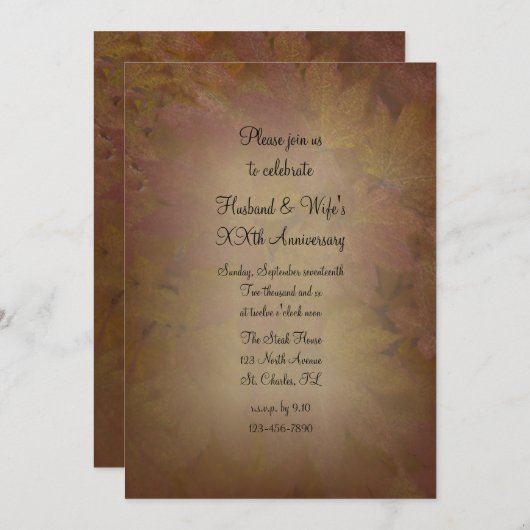 Invitation Anniversaire Mariage Feuille de l'érable coloré (Devant / Derrière)