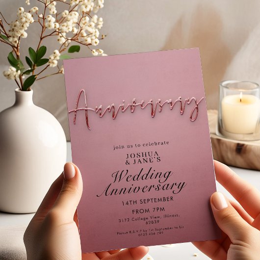 Invitation Anniversaire Mariage rose