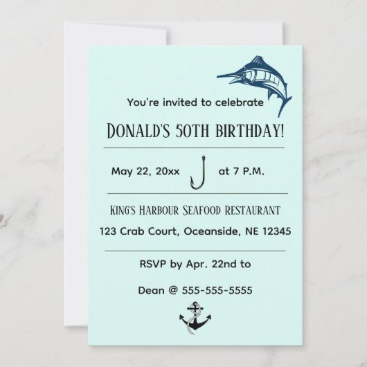 Invitation Anniversaire marin de l'espadon modifiable (Devant)