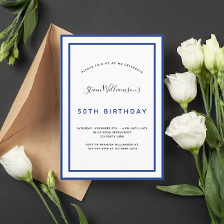 Invitation Anniversaire marine bleu blanc minimaliste homme g