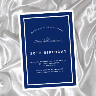 Invitation Anniversaire marine bleu blanc minimaliste homme g