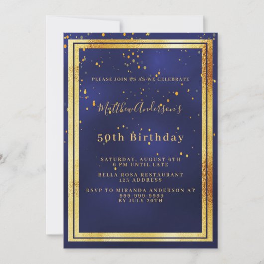 Invitation Anniversaire marine bleu confetti luxe (Devant)
