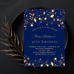 Invitation Anniversaire marine bleu or étoiles<br><div class="desc">Une invitation à la fête d'anniversaire de 40e (ou tout âge) pour lui et elle. Un arrière - plan bleu marine décoré d'étoiles faux or. Personnalisez et ajoutez un nom et des détails du parti.</div>