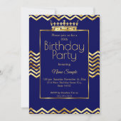 Invitation Anniversaire Marine Blue Gold Crown Chevron (Devant)