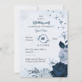 Invitation anniversaire marine et bleu poussiéreux fleurs (Devant)