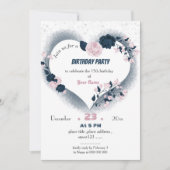 Invitation anniversaire marine et coeur rose floral (Devant)