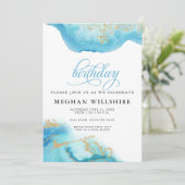 Invitation Anniversaire Mars Aquamarine Watercolor Geode (Debout devant)