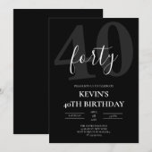 Invitation Anniversaire Masculin Noir 40e Étape (Devant / Derrière)