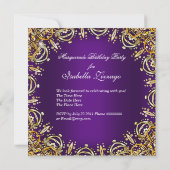 Invitation Anniversaire Masquerade violet orange or (Dos)