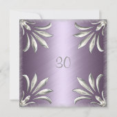 Invitation Anniversaire Mauve avec Argent Floral (Devant)