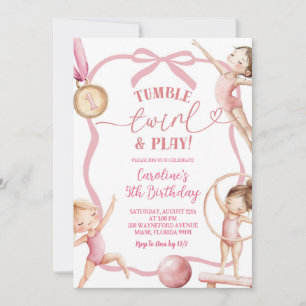 Invitation Anniversaire Médaillée Gymnastique Rose Blush Coqu
