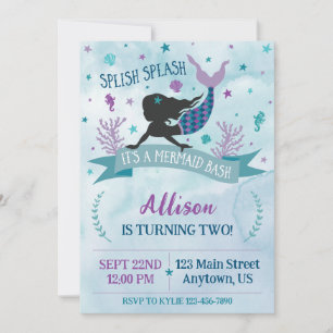 Invitation anniversaire Mermaid Bash Violet & Bleu