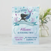 Invitation anniversaire Mermaid Bash Violet & Bleu (Debout devant)