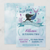 Invitation anniversaire Mermaid Bash Violet & Bleu (Devant / Derrière)