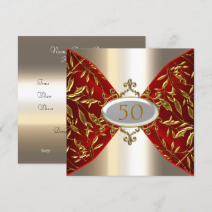 Invitation Anniversaire Métal doré rouge look Fête Anniversai
