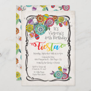 Invitation Anniversaire mexicain floral coloré de fiesta de