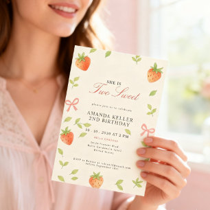 Invitation Anniversaire mignon aux fraises roses