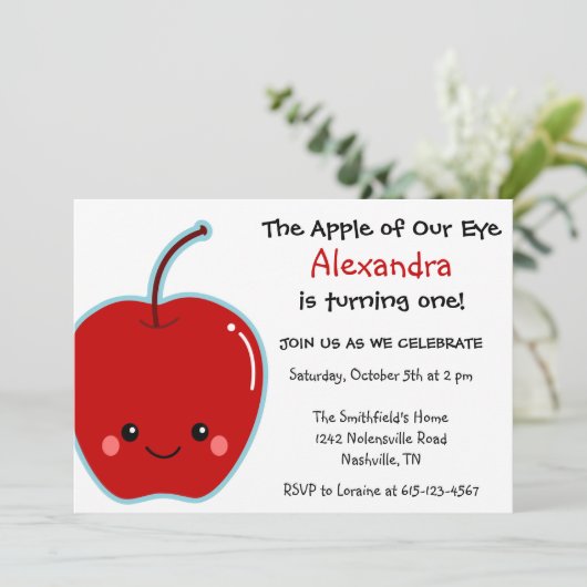 Invitation Anniversaire mignon d'Apple (Debout devant)
