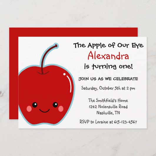 Invitation Anniversaire mignon d'Apple (Devant / Derrière)