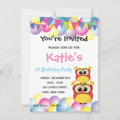 Invitation Anniversaire mignon de hibou de bébé d'enfants (Devant)