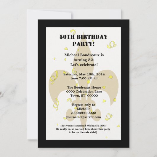 Invitation Anniversaire mignon de surprise d'or de noir de (Devant)
