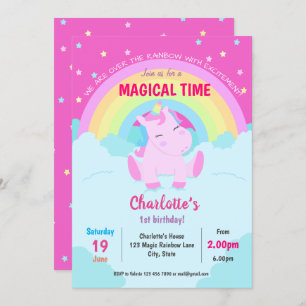 Invitation Anniversaire mignon magique de licorne