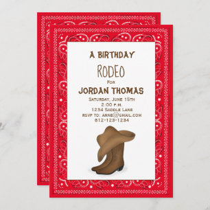 Invitation Anniversaire mignon Rouge Bandana Cowboy Casquette