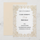 Invitation Anniversaire Milestone en Dentelle Beige (Devant / Derrière)