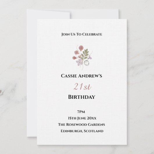 Invitation Anniversaire Minimal Blanc Étape (Devant)