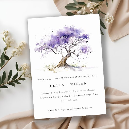 Invitation Anniversaire minimal du Mariage Lilac Jacaranda Tr