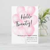 Invitation anniversaire minimaliste de ballon rose (Debout devant)