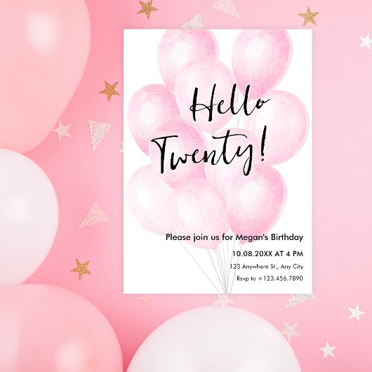 Invitation anniversaire minimaliste de ballon rose