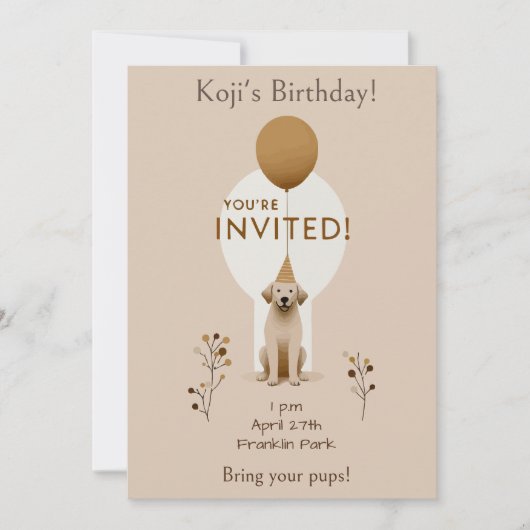 Invitation Anniversaire minimaliste du chien (Devant)