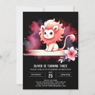 Invitation Anniversaire minimaliste du lion mignon