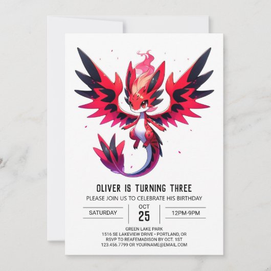 Invitation Anniversaire minimaliste du mignon dragon (Devant)
