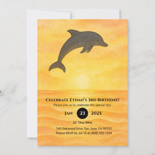 Invitation Anniversaire minimaliste du sable dauphin (Devant)
