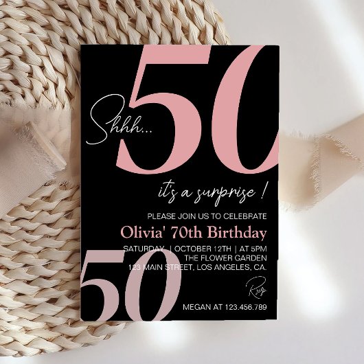 Invitation Anniversaire minimaliste moderne noir et blanc ros