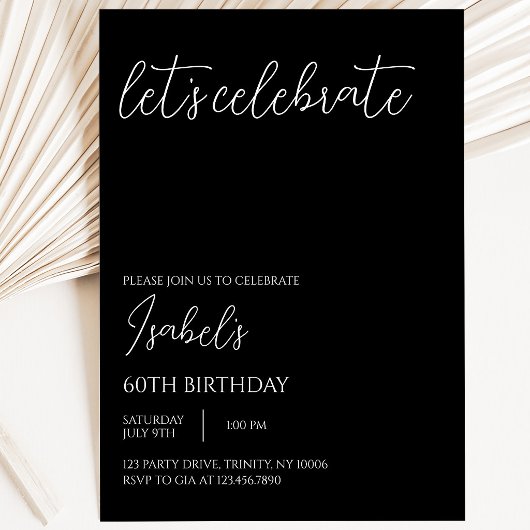 Invitation Anniversaire Minimaliste Noir
