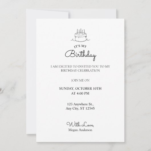 Invitation Anniversaire minimaliste simple (Devant)