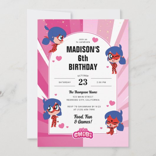 Invitation Anniversaire Miraculum Ladybug Chibi (Devant)