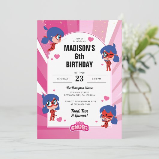 Invitation Anniversaire Miraculum Ladybug Chibi (Debout devant)