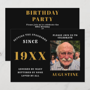 Invitation Anniversaire Modèle photo Elegant Chic Black Gold