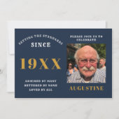 Invitation Anniversaire Modèle photo Elegant Chic Blue Gold (Devant)